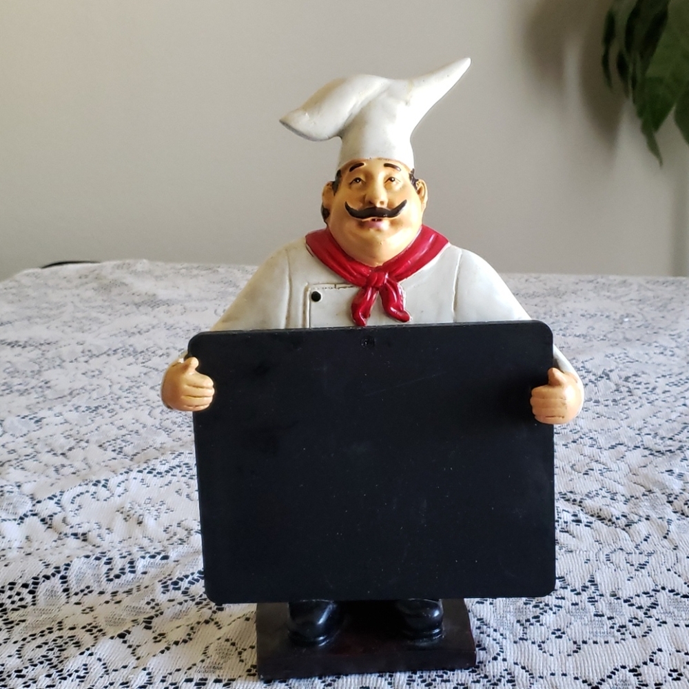 Chef Sculpture with Chalkboard.  Multi Colored.